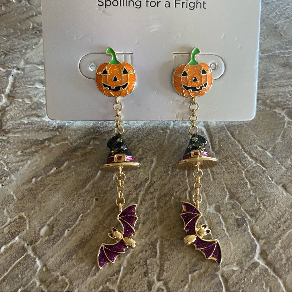Sugarfix Baublebar Pumpkin Witch Hat Bat Creatures Drop Halloween Earrings NWT - Picture 3 of 10